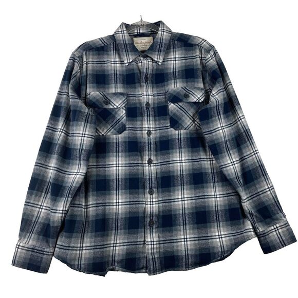 Weatherproof Vintage Men's Large Grey/Blu Plaid Flannel Lumberjack Outdoor Shirt - Picture 1 of 16